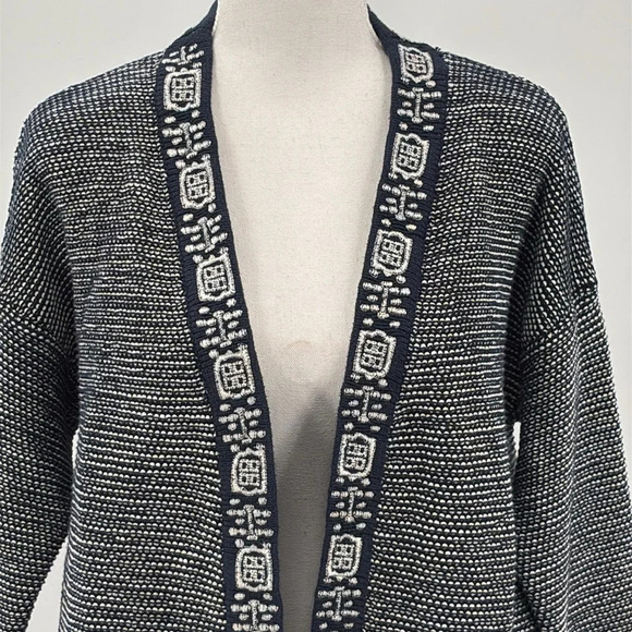 WoolOvers Organic Cotton Open Front Cardigan in Navy & Cream - Size Medium - Picture 2 of 7